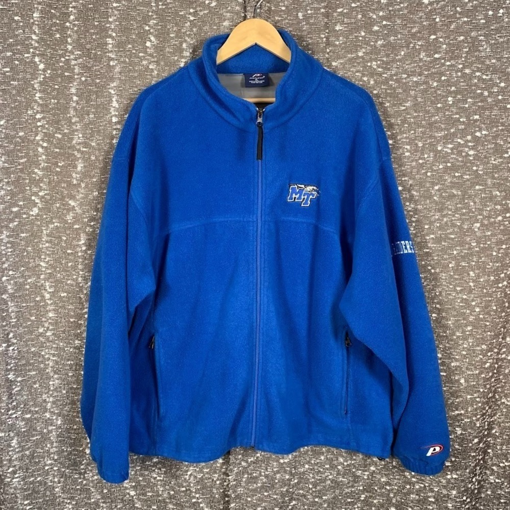 Vintage MTSU Pro Player Blue Fleece Full Zip Sweatshirt‎ Size XL Blue Raiders